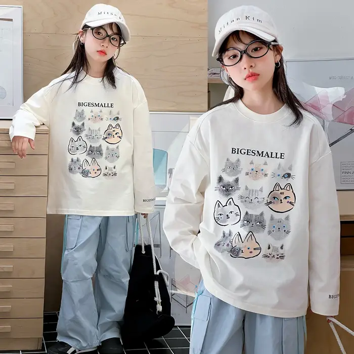 T-shirt en coton à manches longues pour adolescentes