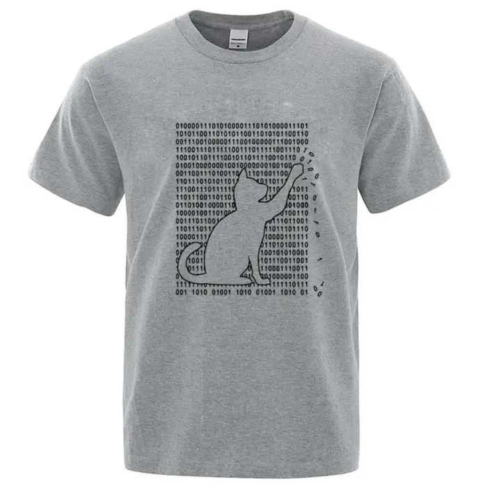 T-shirt en coton avec motif de chat formé par une matrice numérique