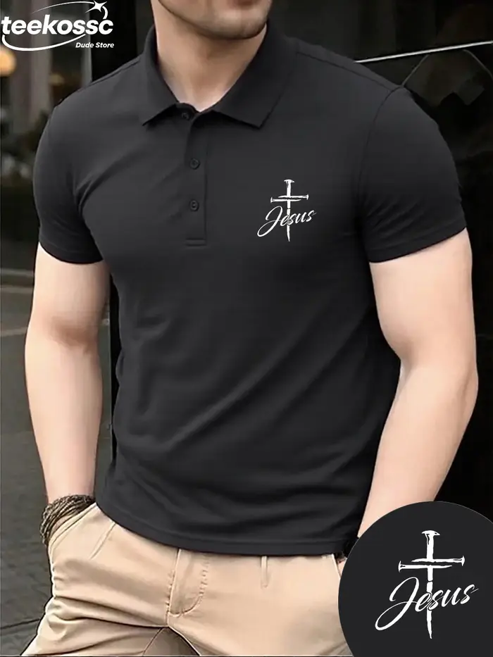 La croix et jésus imprime Polo hommes sport à manches courtes hauts été respirant revers T-Shirts décontracté mâle nouveaux vêtements de travail