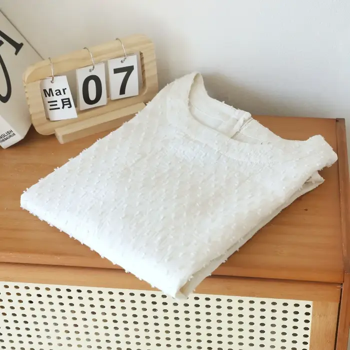 T-shirt texturé en gaze de coton crème pour femme