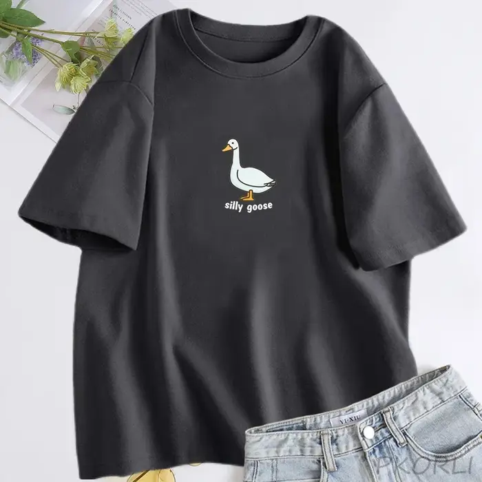 Silly Goose T-Shirt femmes à la mode unisexe T-Shirt été coton à manches courtes Fuuny Goose t-shirt