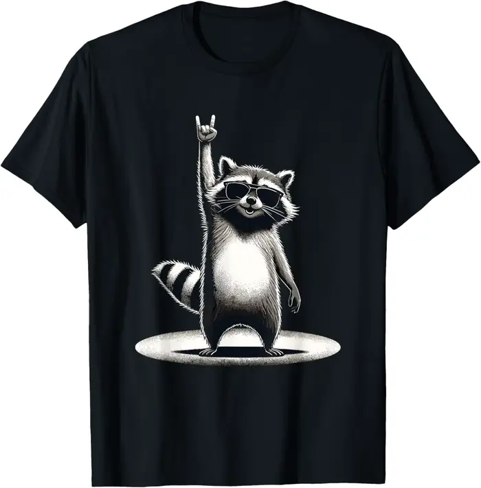 T-shirt graphique imprimé raton laveur rétro pour hommes et femmes