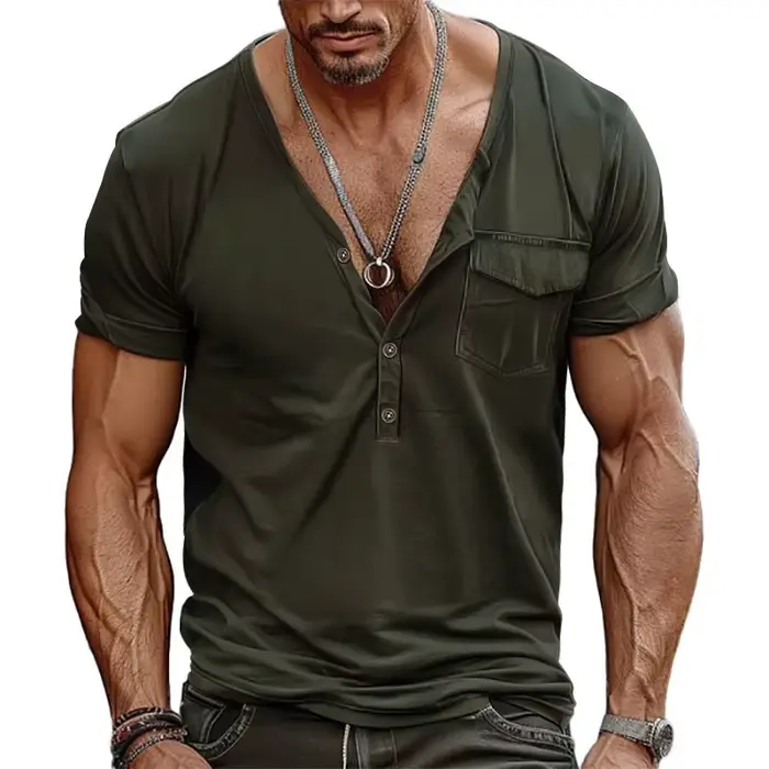 T-shirt Henley col en V pour homme