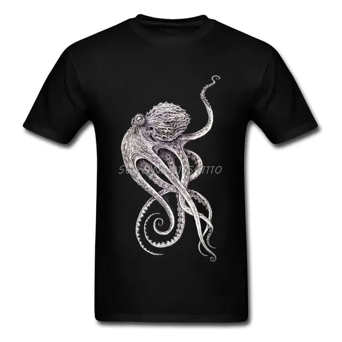 T-shirt noir rétro hommes élégant imprimé poulpe T-shirt Steampunk hauts t-shirts personnalisé à man