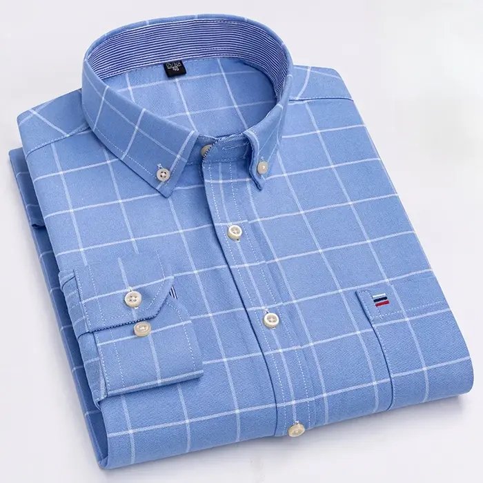100% coton Oxford hommes chemises à carreaux homme d'affaires décontracté haute qualité à manches longues poche chemise