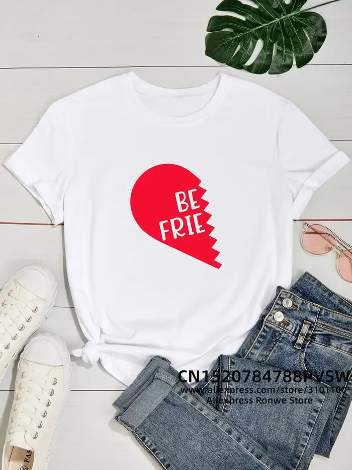 T-shirt en coton en forme de cœur pour femmes, tee-shirt mignon Bestie Graphic Design, t-shirts asso