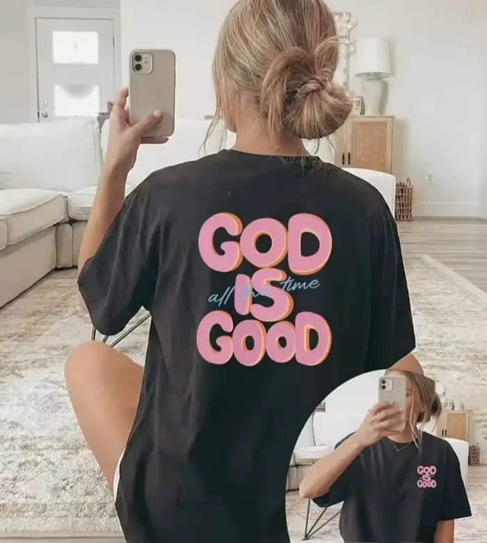 T-shirt imprimé GOD IS GOOD pour femme