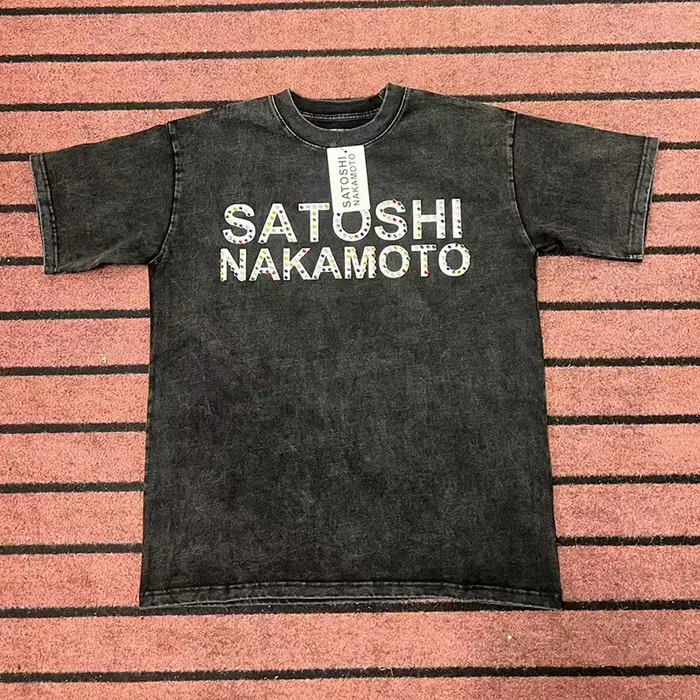 T-shirt noir et blanc avec logo Satoshi Nakamoto pour hommes et femmes