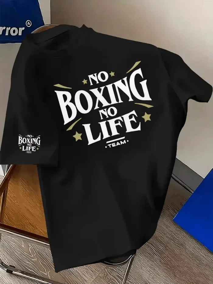 T-shirt en coton noir 2026, No Boxing No Life, streetwear, fitness masculin, style décontracté, Ins 