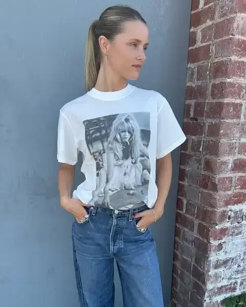 T-shirt blanc imprimé graphique femmes col rond manches courtes 2025 coton été