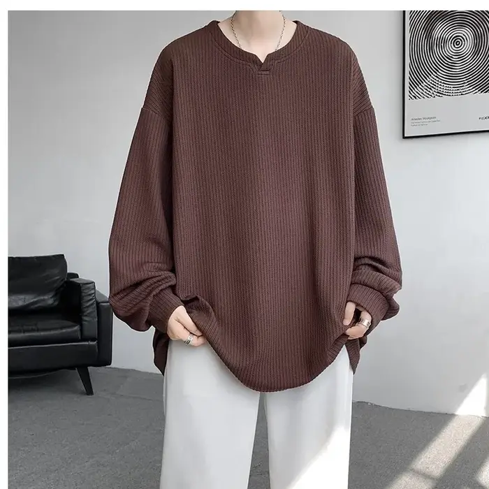 Haute qualité Texture à manches longues t-shirt pour hommes printemps automne décontracté hommes T-shirts hommes hauts vêtements classiques hommes T-Shirts