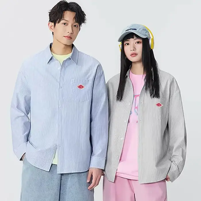 Nouveauté 2026 – Exporté au Japon – T-shirt à manches longues brodé en coton unisexe pour homme/femme – Col revers – Hauts de sweat-shirt