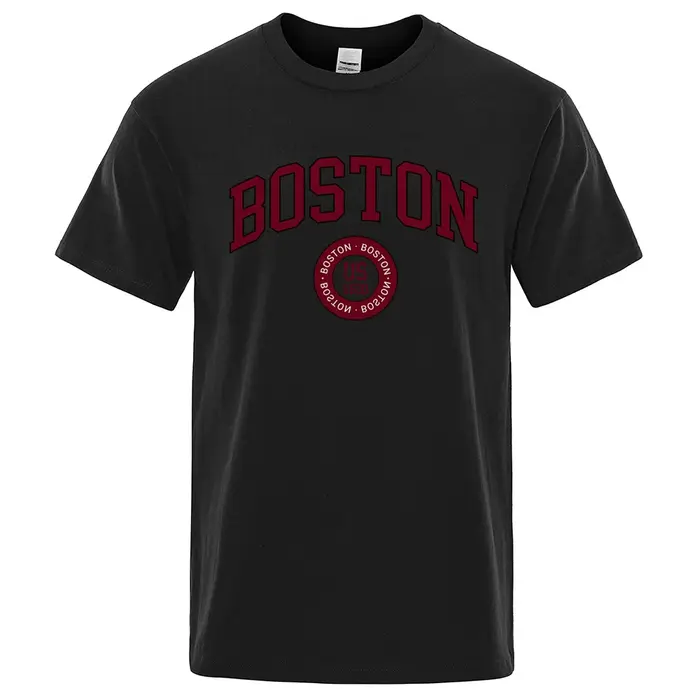 T-shirt en coton imprimé pour hommes, Boston City, États-Unis, Fondé en 1630, Vêtements de mode, Tee