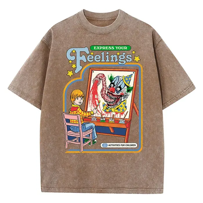 Expressez vos sentiments dessiner un Clown lavé rétro hommes t-shirts mode rue respirant