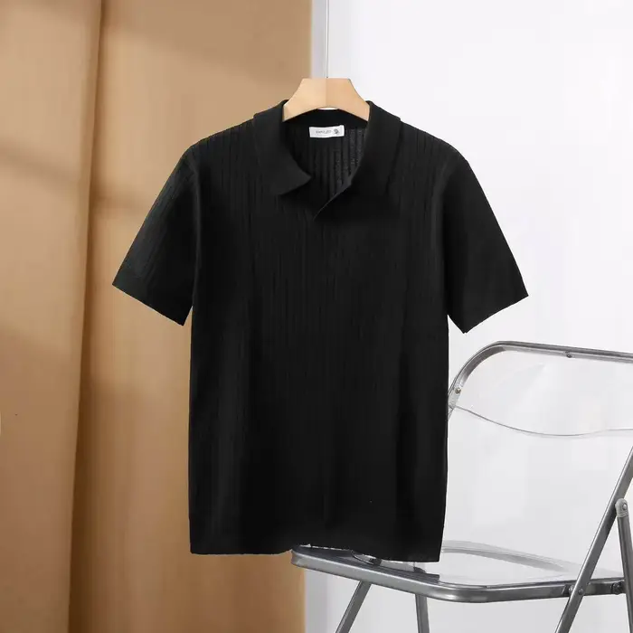 Hommes Slim Fit Polos Solide Stretch Sexy Col TShirt Mode Tendance Coton Haut Décontracté Vêtements D'été Confortable Extensible