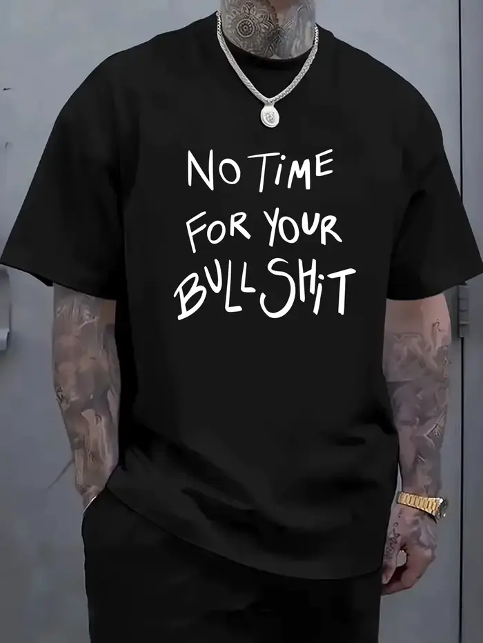 T-shirt élégant pour homme : 100 % coton, imprimé lettres, décontracté, confortable, doux, respirant