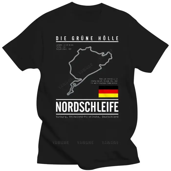 Homme drôle impression t-shirts noir nouveau à manches courtes décontracté Nurburgring Grand Prix t-shirt piste de