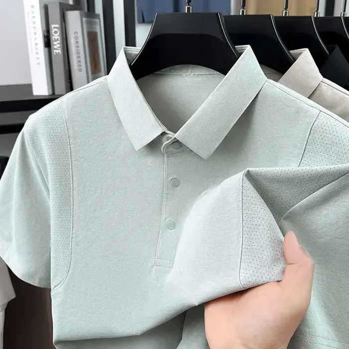 Polo décontracté pour homme en maille respirante et tissu uni