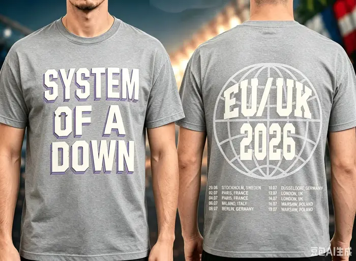 T-shirt de la tournée 2026 System Of A Down UE et Royaume-Uni