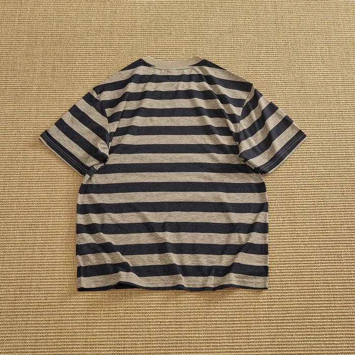 T-shirt rayé en Lyocell respirant pour homme, style rétro, à rayures larges contrastées, col rond, décontracté, à manches courtes
