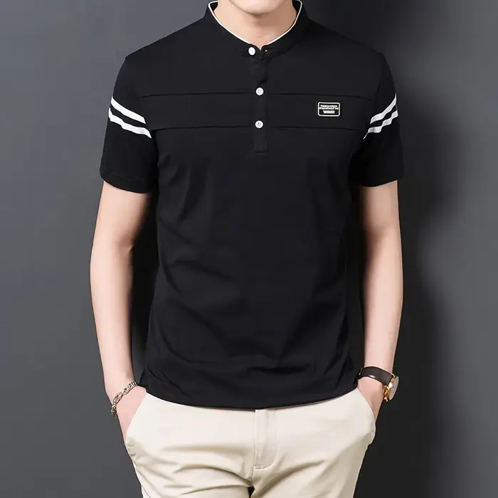 T-shirt POLO d'été pour hommes, décontracté, en coton, respirant, col montant, manches courtes, coré