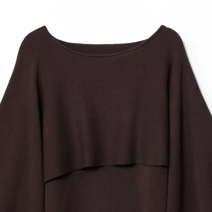 Haut élégant en tricot superposé pour femme, col ample, en fibre de polyester, col rond, manches courtes, confortable et décontracté