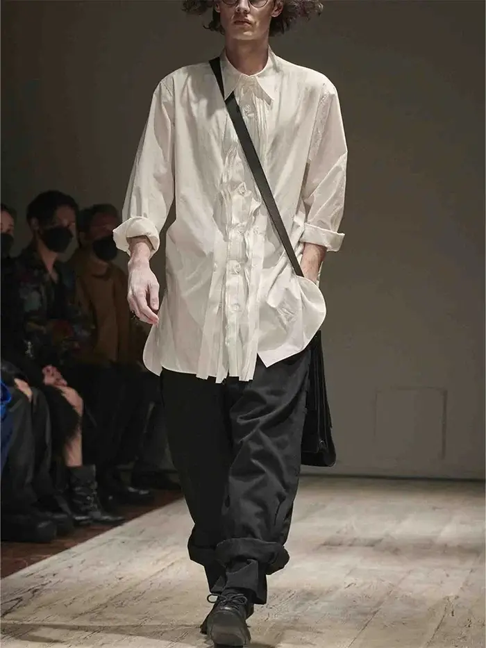 FANTASTION chemise de smoking d'inspiration vintage avec ruban plissé détail chemisier surdimensionné à manches longues coupe ample pour un décontracté chic