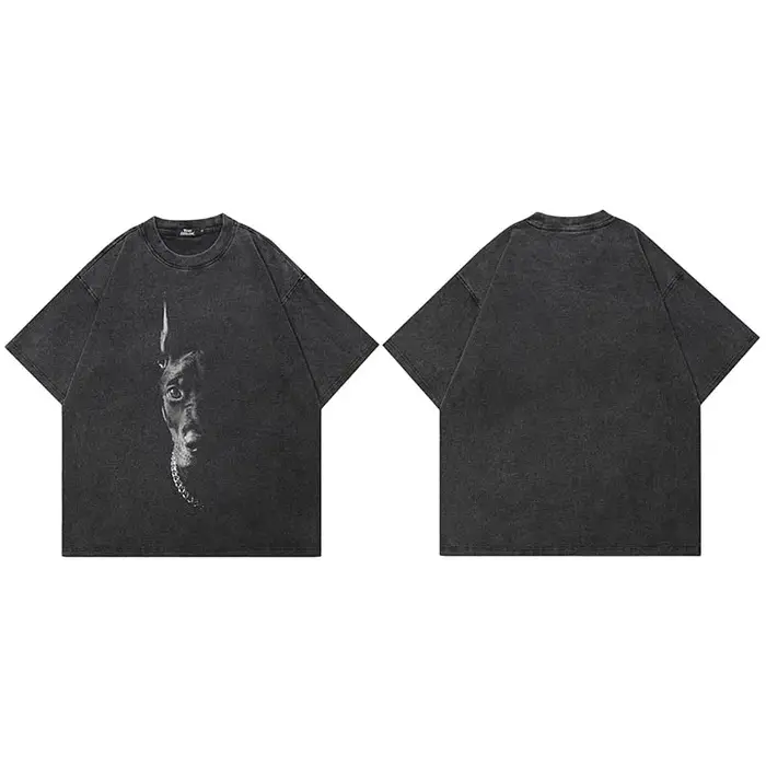 2025 hommes Hip Hop Streetwear surdimensionné T-Shirt Doberman chien graphique T-Shirt coton délavé 