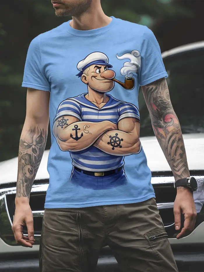 T-shirt à manches courtes pour homme avec imprimé graphique Popeye le marin