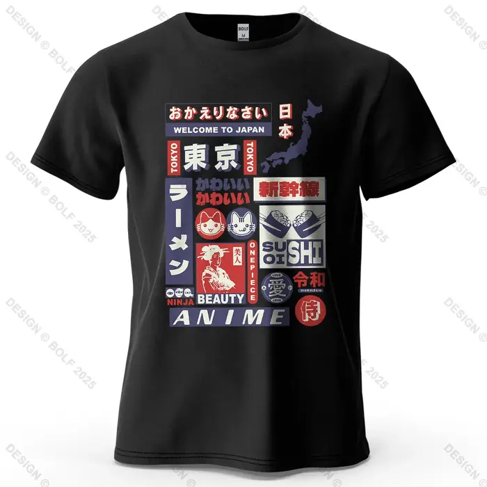 Tokyo Culture imprimé hommes T-Shirt 100% coton surdimensionné rétro japonais graphique t-shirts pou