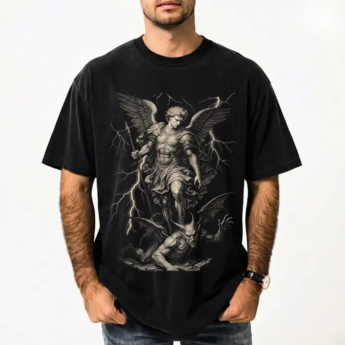 Femmes Saint Michel Arcange T-shirt Vintage Protection Catholique Dévotion Hommes Tee Unisexe