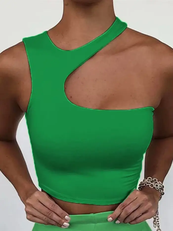 Débardeur court Sexy pour femmes, épaules dénudées, couleur unie, slim, Sport, court, débardeur irré