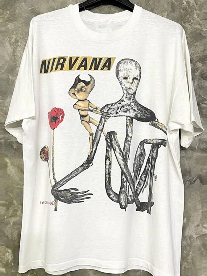 T-shirt à manches courtes imprimé créatif du groupe Nirvana, marque américaine tendance pour couple,