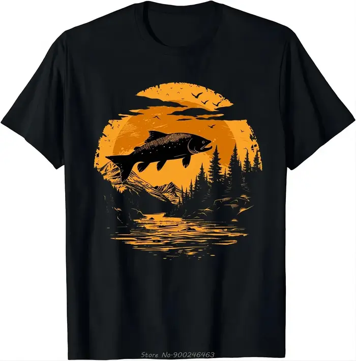 L'aventure attend T-shirt-poisson Vs montagnes T-shirt hommes vêtements t-shirts haut col en o