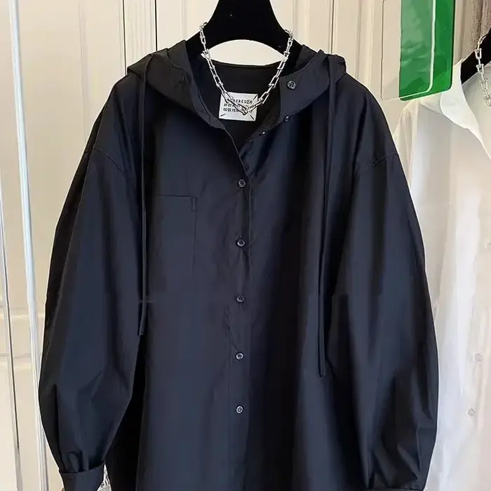 Haut pour femme Blouses surdimensionnées vêtements pour femmes 2025 Blusas Mujer De Moda chemises à capuche à manches longues décontracté mode chemisier blanc