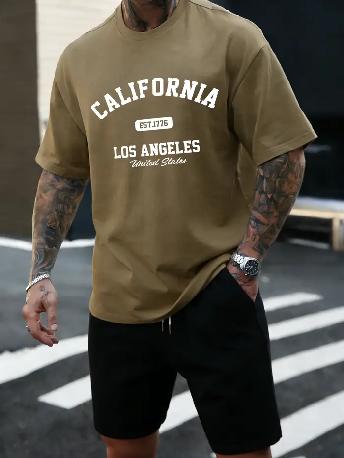 T-shirt unisexe en coton doux et ample à manches courtes, style rétro, confortable pour l'été, Calif