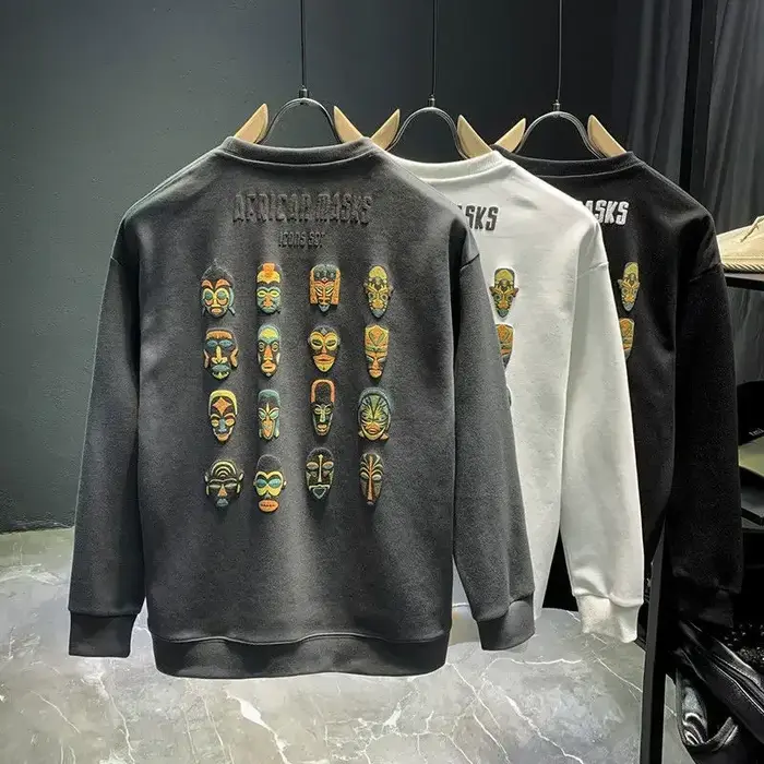 Sweat-Shirt à Col Rond pour Homme, Vêtement Blanc, Noir, Graphique, Brodé, Vintage, Y2k, Emo des Ann