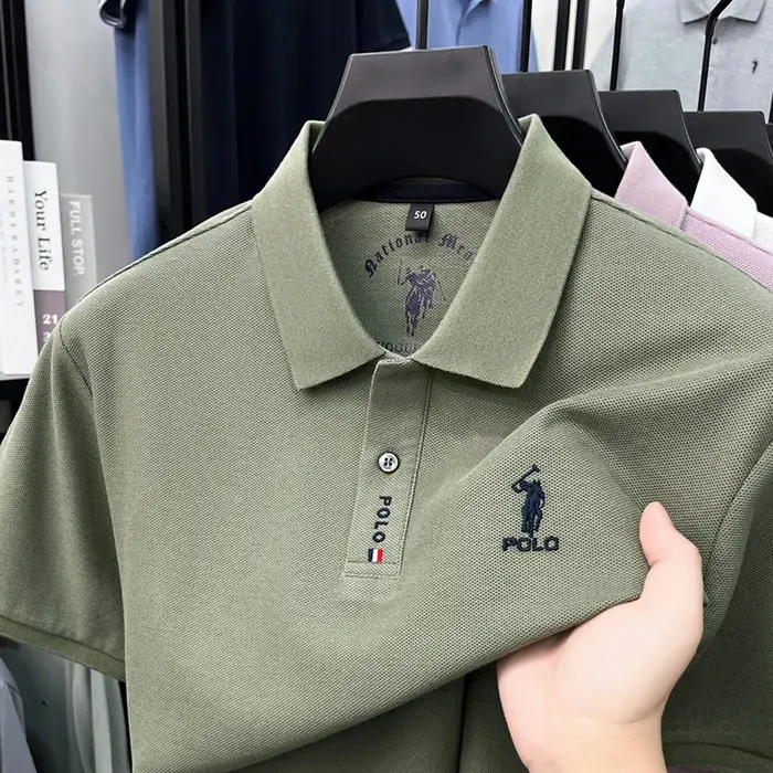 Marque de luxe à manches courtes mercerisé coton polo shirt été nouveau hommes d'affaires t - shirt