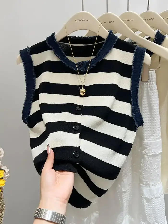 Haut sans manches en tricot blanc – Gilet court d'été à bretelles décontractées