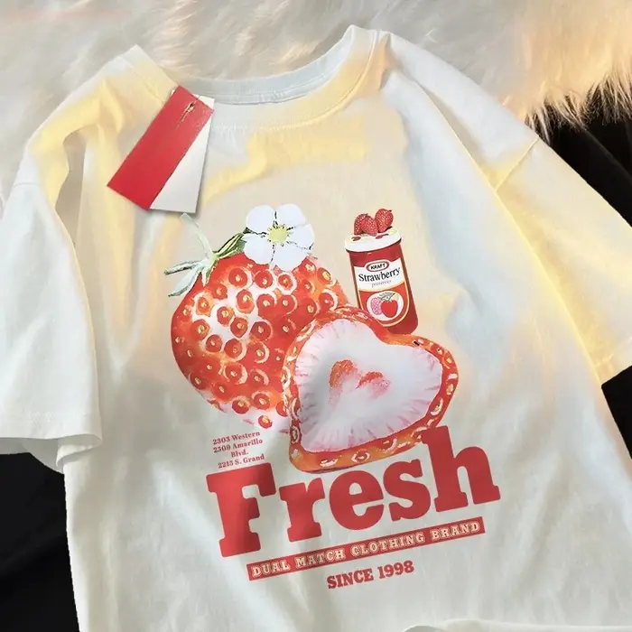 T-shirts Strawberry 1998 pour femmes, confortables et décontractés, T-shirts pour couples, T-shirts 