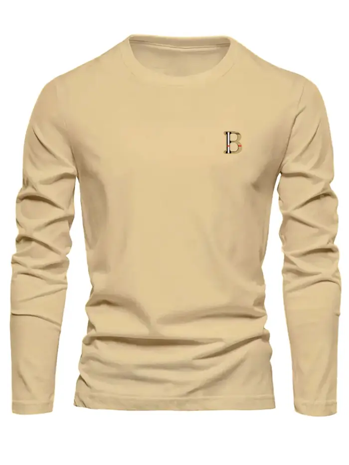 T-shirt à manches longues pour homme, 100% coton pur, ample et tendance, imprimé avec un motif de le