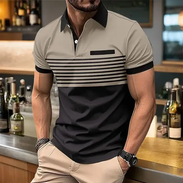 Polo d'été pour hommes européens et américains, imprimé rayé, confortable et respirant, haut décontr