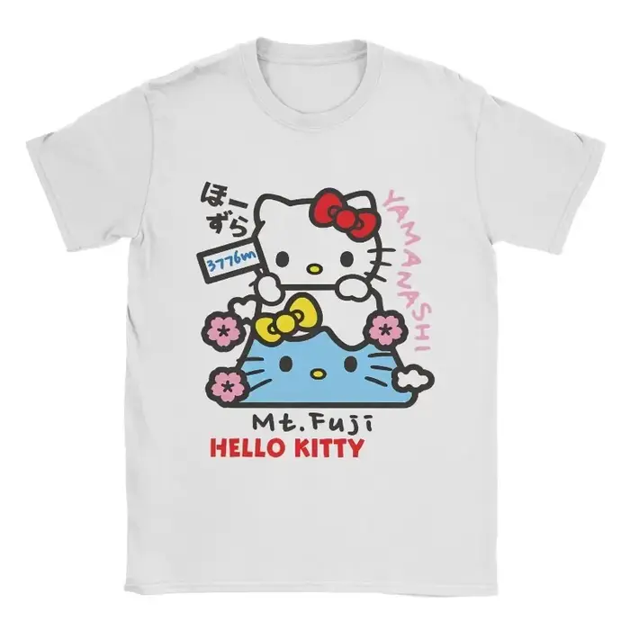Nouveau T-shirt imprimé en coton 2026 pour les fêtes, Hello Kitty Fuji Japonais, T-shirt neutre pour