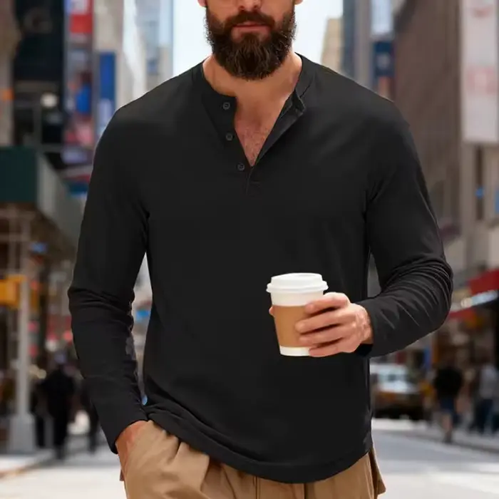 T-shirt Henley à manches longues pour homme