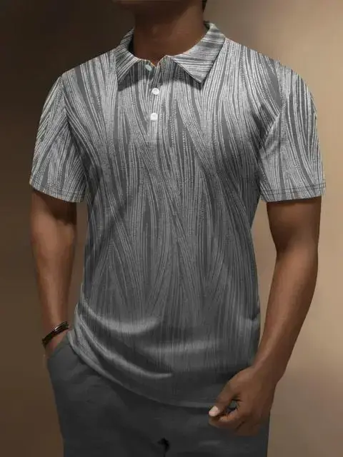 Polo homme tendance décontracté 2026 – Polo imprimé 3D à rayures dégradées