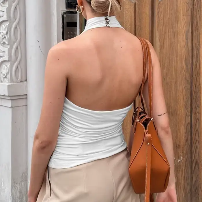 Top Chic et Sexy à Col Halter pour Femme 2026 – Débardeur Élégant Sans Manches Dos Nu