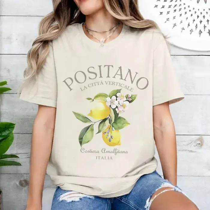 T-shirt à manches courtes imprimé citron Positano unisexe