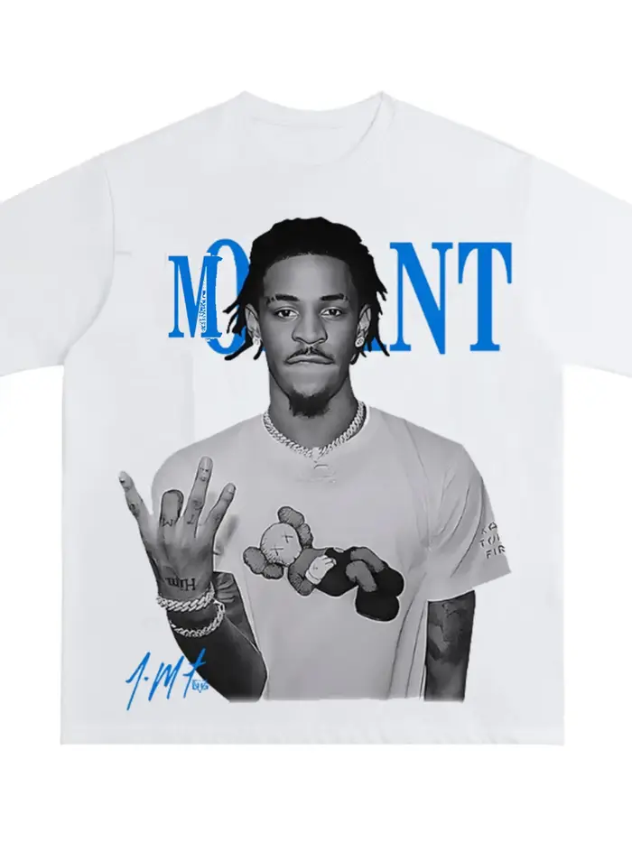 T-shirt en coton pur à col rond et manches courtes, style streetwear, imprimé rétro américain Morant