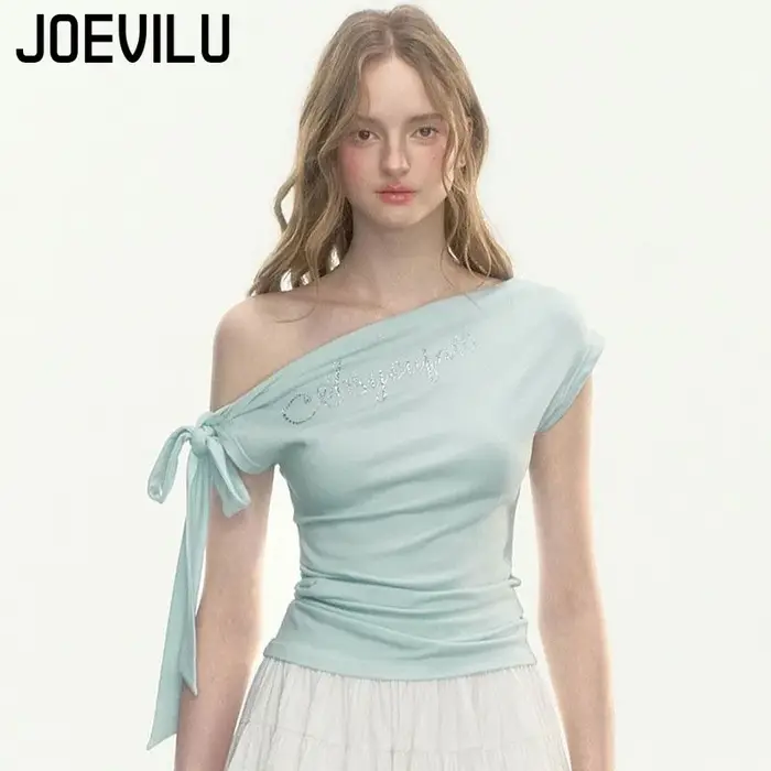 JOEVILU T-shirt slim avec nœud papillon et épaules dénudées
