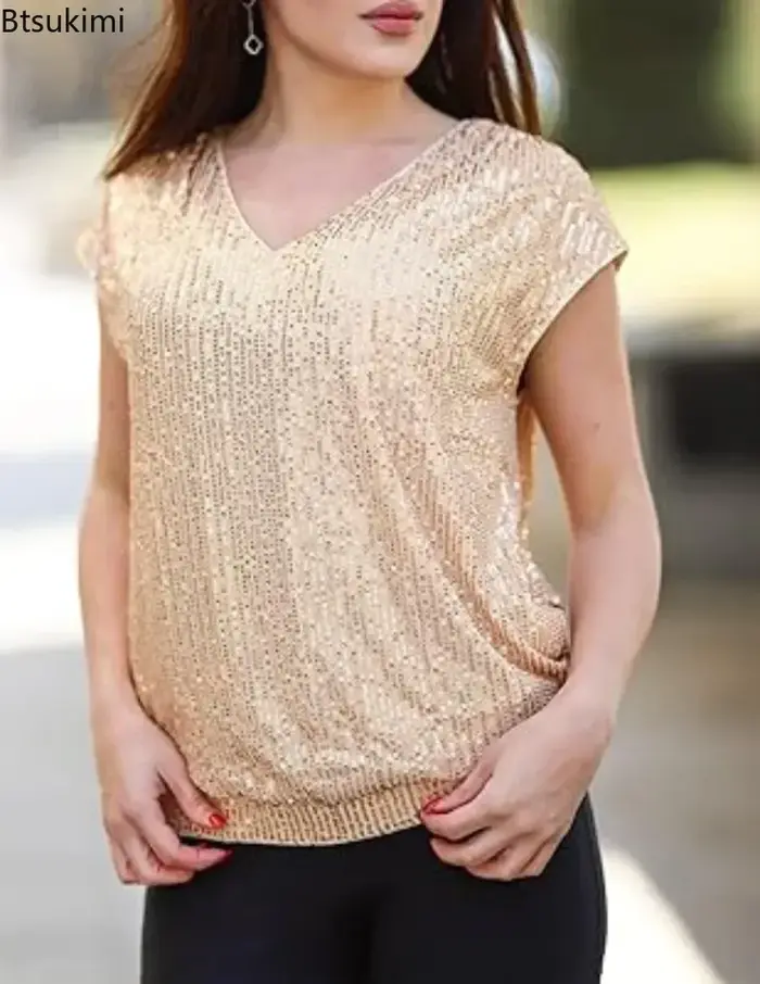 T-shirt sexy à sequins pour femme 2026